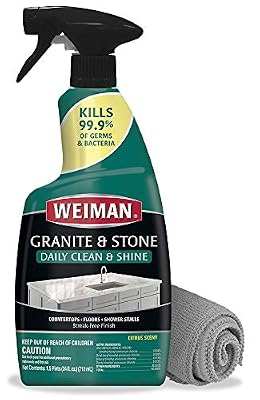 Weiman Disinfectant Granite Cleaner and Polish With Microfiber Cloth - Safely Clean Disinfect and Shine Granite Marble Soapstone Quartz Quartzite Slate Limestone Corian Laminate Tile Countertop