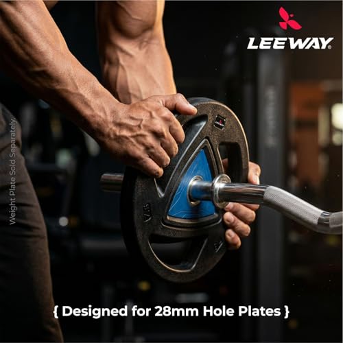 Image of LEEWAY Gym Barbell Rod | Curl Rod 3 Feet | 28mm | Solid Steel Chrome EZ Barbells for Plates | Gym Rod with Lock Collars | Weight Lifting Bar for Home Training | Zig Zag Exercise Bar at Home (3ft Curl)