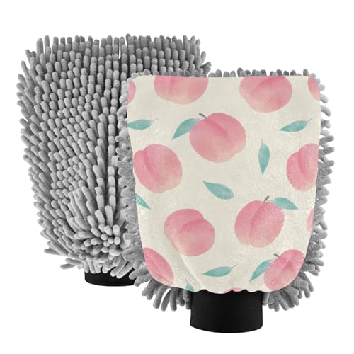 Hezely Peach Car Wash Mitt, 2PK Scratch Free Lint-Free for Car Washing and Detailing