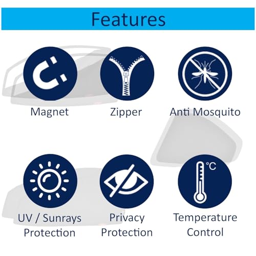 Image of Kingsway Accessories Car Side Window Sun Shade Zipper Magnetic Only Compatible with Renault Triber Year 2025 Onwards All Model, Only Zipper in Front Window, Car Curtains, Pack of 6 Pcs