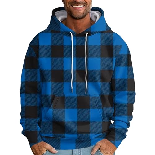 Ymosrh Men's Casual Hoodies, Long Sleeve Plaid Print Hooded Sweatshirts Fall Winter Hoodie Pullover, M-6XL