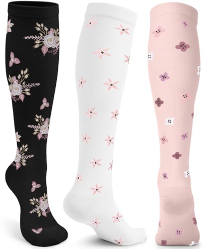 3 Pairs Compression Socks for Women & Men (15-20mmHg), Best Support for Circulation, Nurses, Running, Travel & Pregnancy, Cute Knee High Medical Compression Stockings – Gifts for Mom, Wife & Nurses