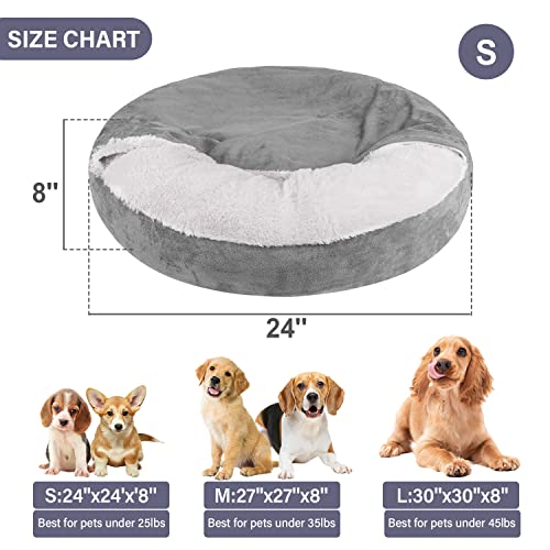 MICOOYO Hundebett mit Kapuze, klein, gemütlich, Donut-Hundedecke, Bett für Hunde, klemmendes Haustier-Höhlenbett für Katzen, Welpen (klein, grau)