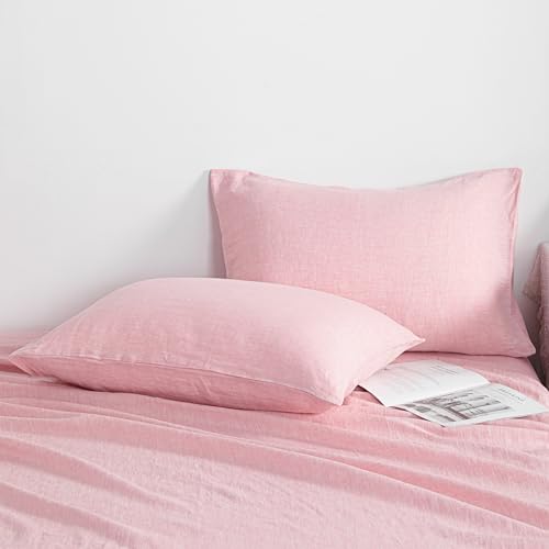 NTBAY French Linen Pillow Cases - Yarn Dyed 2 Pack 100% Linen King Pillowcases, Breathable and Cooling Washed Pillow Cases with Envelope Closure, 20x36 Inches, Pink by NTBAY - Used condition - Image 3