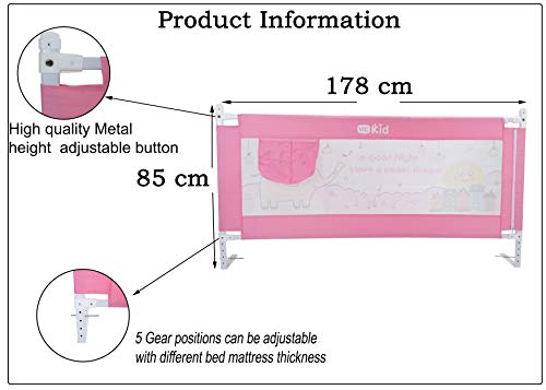 Image of VIC Kid Adjustable Baby Bedrail Guard Bed Fence (1.8 M, Pink Elephant)