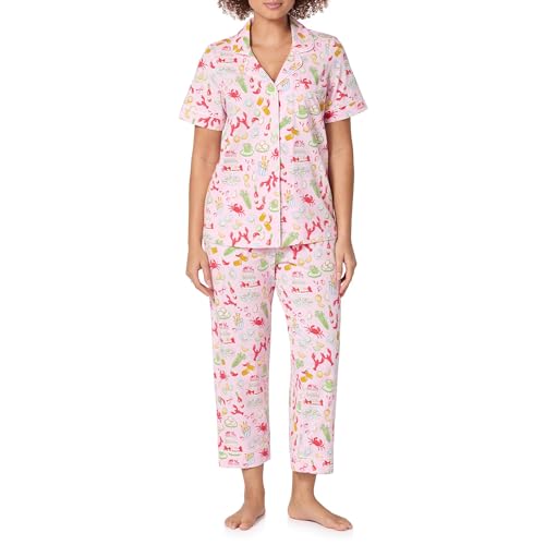 Image of Bed Head PJs Womens Matching Pajamas - Soft Organic Cotton Button Down PJ Shirt & Cropped Pants Set - Loungewear & Sleepwear