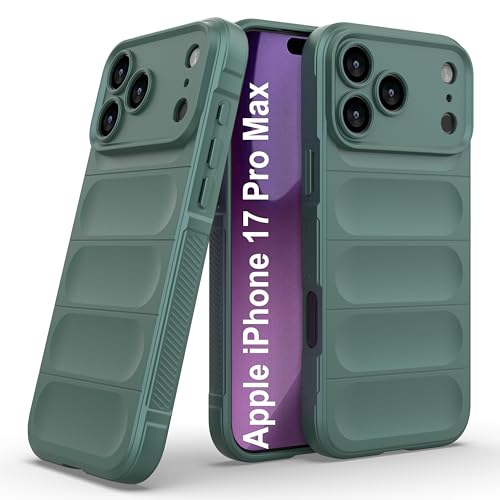 Image of amazon basics Back Case Cover for iPhone 17 Pro Max | Compatible for iPhone 17 Pro Max Back Cover | Liquid Silicon Magic Case with Camera Protection | Dark Green