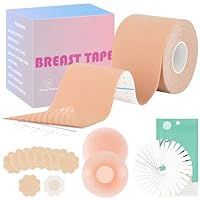 AOOWU Boob Tape for Breast Lift Boobytape, Boob Tape Set, Sticky Body Tape for Push-up Shape for Breast Support Lift for Large Breasts A-G Cup, 12 Pcs Invisible Nipple Covers, 36 Pcs Body Tape