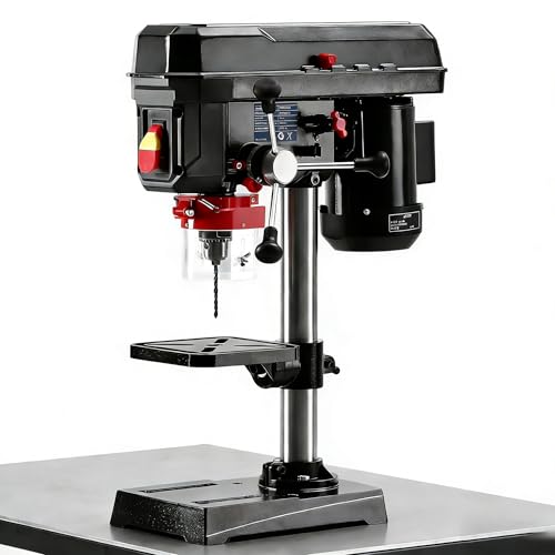8 Inch Benchtop Drill Press, 2.5A Mini Drill Machine, Tabletop Drilling Machine with 5 Speed Adjustable, Swing Distance 0-45° Tiltling Worktable for Wood Metal