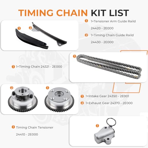 Autoexact 24321-2E000 Engine Timing Chain Kit w/Intake & Exhaust VVT Gear Sprocket Compatible with 2011-2013 Hyundai Elantra Coupe GT 2012-2016 Kia Forte Soul 1.8L 2.0L 243502E001 243702E000 by autoexact - Used condition - Image 4