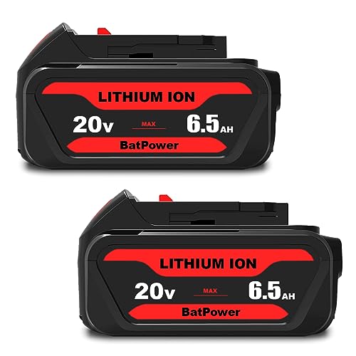 BatPower 2 Pack DCB206 20V MAX 6.5Ah Battery - Replacement for DeWalt 6Ah DCB206-2, 5Ah DCB205-2, 4Ah DCB204-2, DC203, DCB201 Batteries