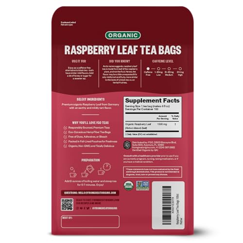 FGO Organic Red Raspberry Leaf Tea Bags | 100 Tea Bags | Eco-Conscious Tea Bags in Kraft Bag | Raw from Germany |