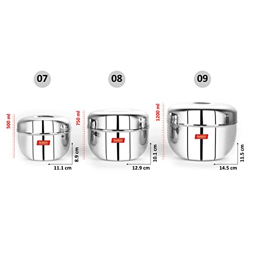 Sumeet Heavy Gauge Mirror Finish Apple Shape Storage Containers, Set Of 3Pcs, (500Ml, 750Ml, 1200Ml), Silver, Blue-Violet