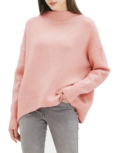 Cable Stitch Women's Mock Neck Cozy Sweater - Oversized Soft Long Sleeve Drop Shoulder High Low Hem Slouchy Pullover Top