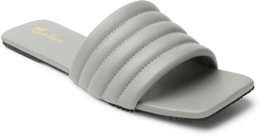 Image of Picktoes Pt-427 Women's Grey Synthetic Leather Casual Flat Sandal