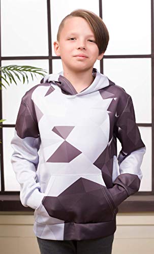 Raisevern Boys Girls Hoodies Cool Hooded Sweatshirt Casual 3D Pullover Hoodie For Kids Long Sleeve Hoodie Novelty Grey Geometric Diamond Soft Hoody With Pockets 12-13 Years #TOP1