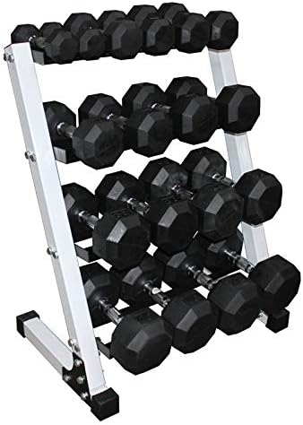 Ader Octagon Deluxe Professional Rubber/or Chrome Dumbbell Set w/ 4 Tier 24" Rack