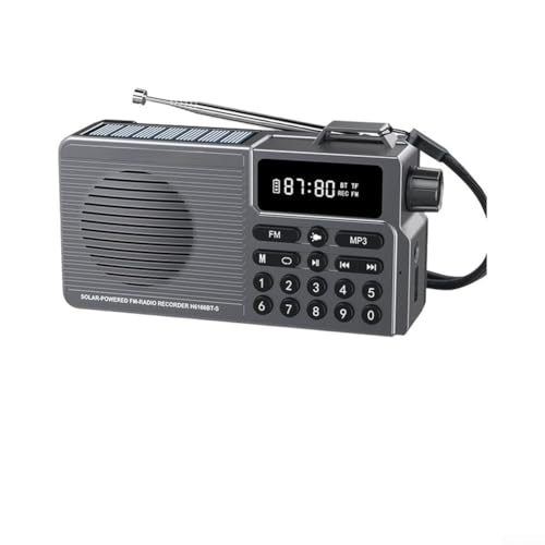 AugustknowU 5.0 Radio portátil FM AM sintonizador con energía solar Sonido fuerte TF Tarjeta de reproducción USB Soporte para usuarios mayores (plata)