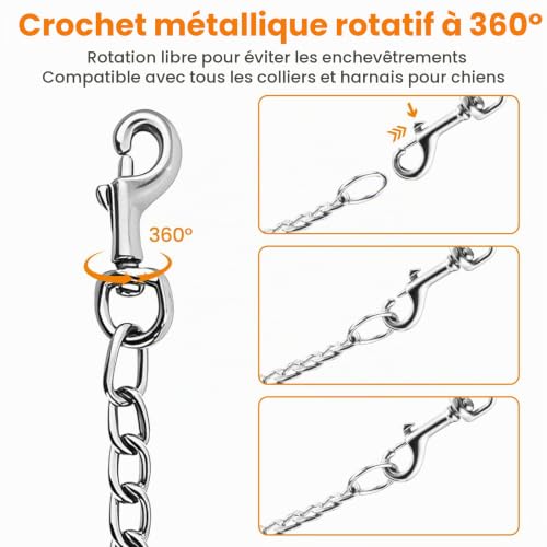HAPPY HACHI Laisse Chien Chaîne en Acier 1,2 m, Laisse Metal Chien Résistante, Poignée Rembourrée Confortable, Mousqueton Rotatif 360°- Épaisseur 0.3 cm – vue 4