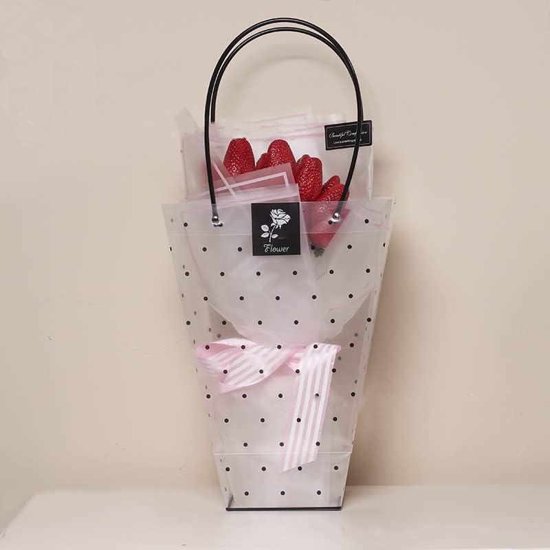 Miniatura 3 de 10 bolsas transparentes para ramo de flores con asa de puntos, floristería, bolsa de regalo transparente, suministros de embalaje para boda,