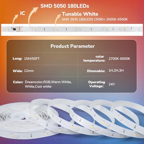 Tira de LED RGBWW+IC 50 pies Dimmable Multi-color miniatura 2