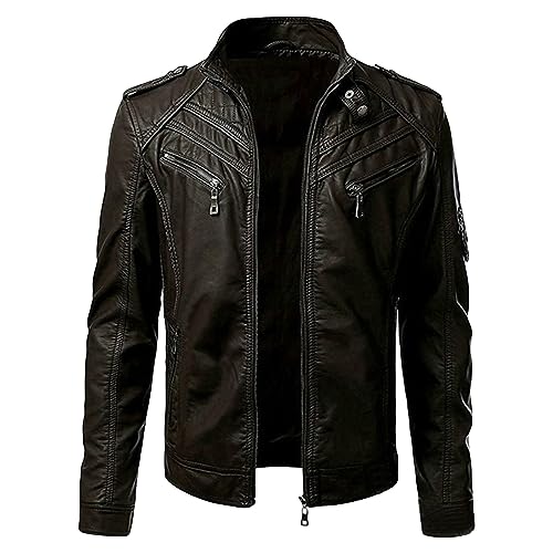 Veste de moto en cuir pour hommes au style décontracté