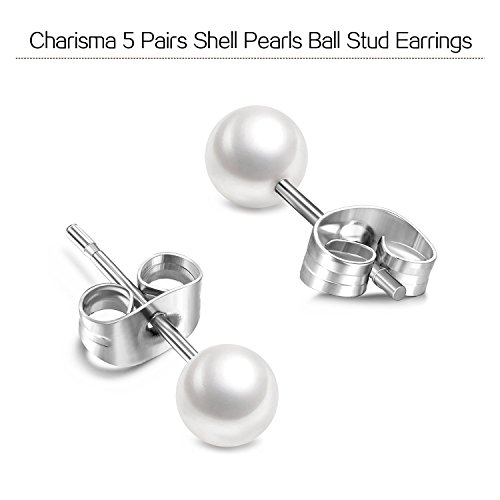 Charisma 3-7mm Composite Pearl Earrings Round Ball Pearls Stud Earrings Hypoallergenic 5 Pairs Mixed Sizes Imitation Pearl Earrings Set for Women2