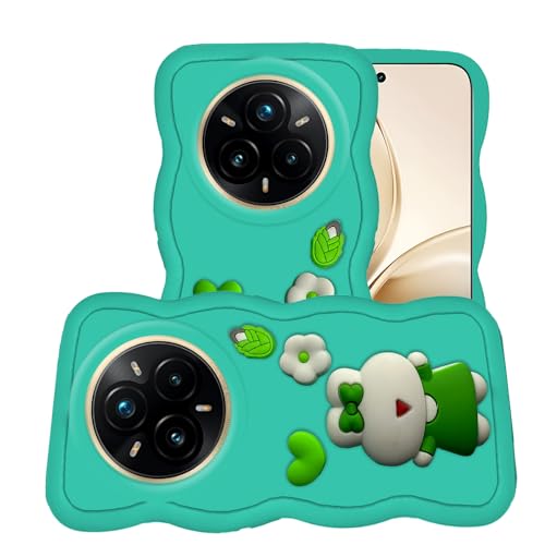Image of AESTMO Back Case Cover for Realme 14 Pro 5G | 3D Cute Fun Cartoon Characters | Anti Slip Grip Cute Wave Curly Frame Shape | Back Cover for Realme 14 Pro 5G (Green)
