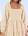 ZESICA Women's Spring Long Sleeve Maxi Dresses 2026 Square Neck Hollow Out Eyelet Smocked A Line Cocktail Party Dress Apricot Large