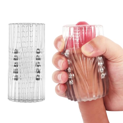 Manual Male Masturbators with 15 Extruded Beads, Transparent Soft Sucking Extrusion Penis Sleeve Blowjob Portable Sex Toys for Men Vagina Textured Pocket Pussies Penis Stimulation Point