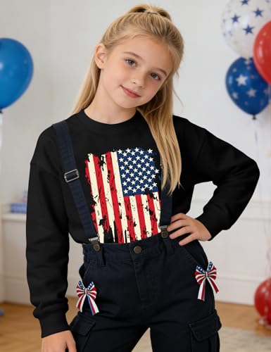 Image of Ithalt Kids USA Sweatshirt Boys Girls 4th of July Shirt American Patriotic Pullover with Embroidered Side Slits 5-14y