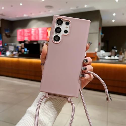 Coque à bandoulière Samsung S24 Ultra cordon silicone TPU souple rose sable