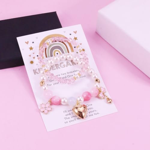Image of First Day of Kindergarten Bracelets,First Day of School Bracelets for Mom and Daughter,Back to School Bracelet Pre-K Matching Heart Wish Adjustable Bracelet