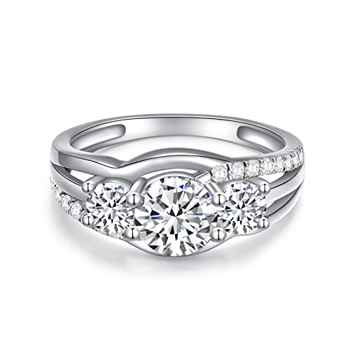 YDD 3 Stone Moissanite Engagement Rings for Women 1CT Center Brilliant Moissanite Engagement Ring White Gold 925 Sterling Silver Anniversary Promise Rings for Her2