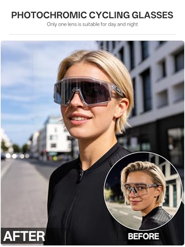 Image of KAPVOE Photochromic Cycling Glasses MTB Clear Mountain Bike Transition Bicycle Sunglasses for Men Women - K9022