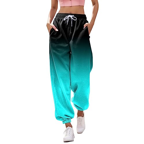 Generisch Pantalones de chándal largos para mujer, cintura alta, cómodos, holgados, pantalones de ocio, pantalones de chándal con bolsillos, pantalones de tela, fitness, ropa de salón, pantalones de