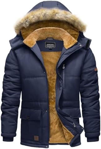 TACVASEN Winterjacke Herren Wasserdicht Skijacke Warme Fleece Gefüttert | Wasserabweisend Winddicht Winter Jacke Männer mit Abnehmbare Kapuze,Thermo Ski Jacke für Outdoor Wandern S