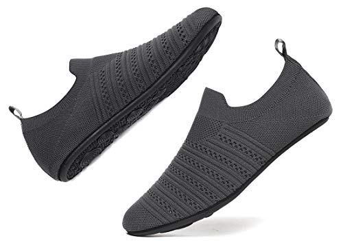 Image of WoomuZon Adult Lightweight Slip-on Grip Indoor House Slippers Non-slip Barefoot House Home Floor Shoes for Women Men (WMZAdult2002AllGray37)