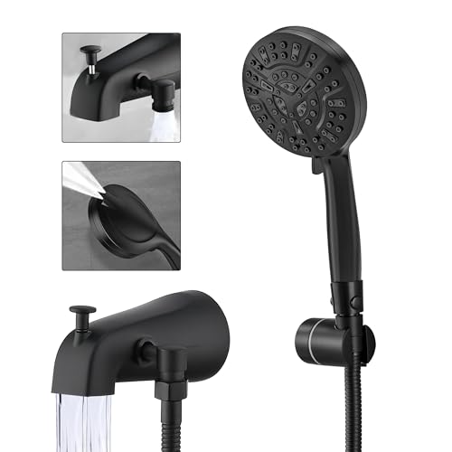 SUBEIXI Black Tub Spout with Diverter,10 Settings High Pressure Hand held Shower with ON/OFF Pause Switch, All Metal Bathtub Faucet with Sprayer