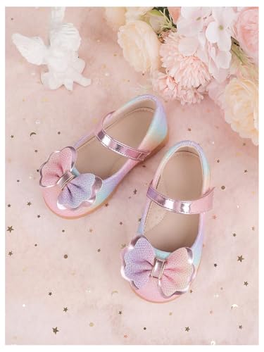 GORGLITTER Girl's Colorful Bow Sandals Metallic Round Toe Ankle Strap Summer Flats Sandals Cute Princess Shoes3