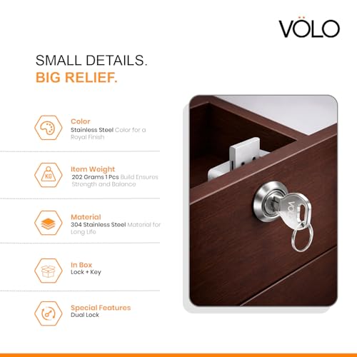 Image of Volo Furniture Cupbord Lock for Drawers and cabinets, Cupboard /Cabinet /Safety /Wardrobe /Furniture almirah Lock for Home and Office (35mm, Stainless Steel)