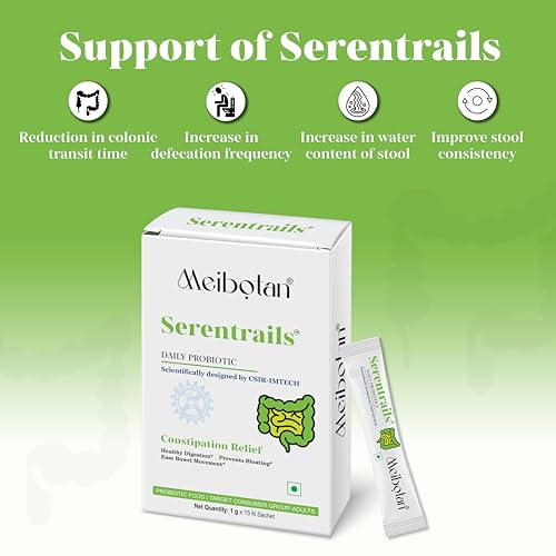 Serentrails ​Sachet India First ​45 Billion Probiotic Blend Formulation designed by CSIR-IMTECH ​for Healthy digestion & IBS 1gm X 15 Sachet Orange Flavour (Men & Women)