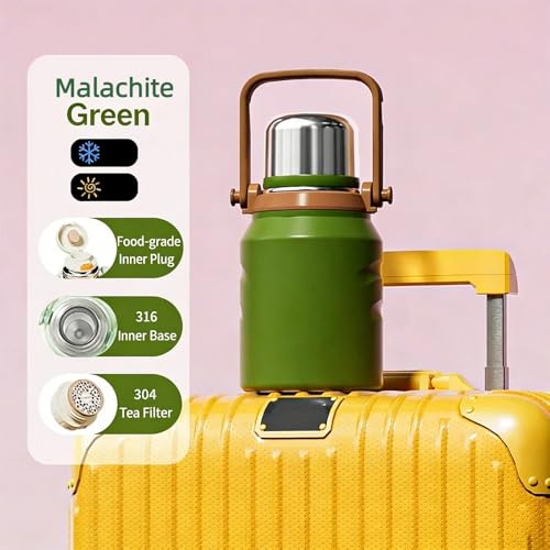 Image of 800 /1200 /1500ml Large Capacity 316 Stainless Steel 3-in-1 Lid Vacuum Insulated Handheld Water Bottle Portable Leak-Proof for Office Sports Outdoor as New Year /Valentines Gifts for Family Friends