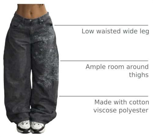 Image of EMMIOL Women Hip Hop 90s Vintage Baggy Jeans Denim Pants Mid Waist Jeans