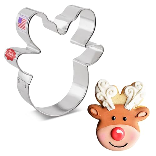Ann Clark Cookie Cutters Cortador de galletas cabeza/cara de reno por Flour Box Bakery - 9,5 cm