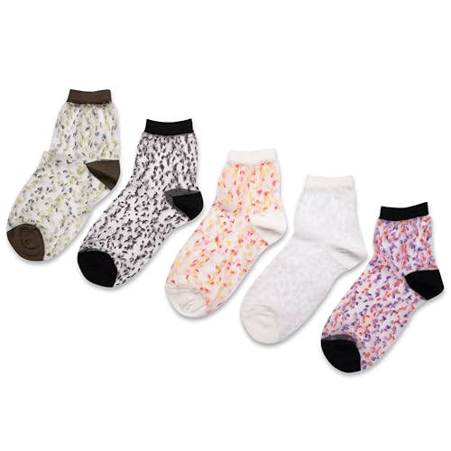 Image of RAFRAY Sheer Socks For Women - Colorful Speckled Light See Through Women's Socks in Gift Box - Ankle Length - 5 Pairs - Size US W 5-9.5
