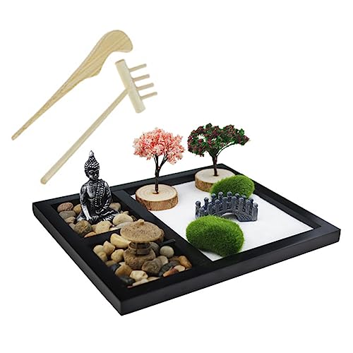 KOMBIUDA 1Set Mini Zen Garden Decoration Kit Japanese Style Sandbox for Home Office Micro Landscape Table Ornament for Meditation and Relaxation Thoughtful Serenity and Decor