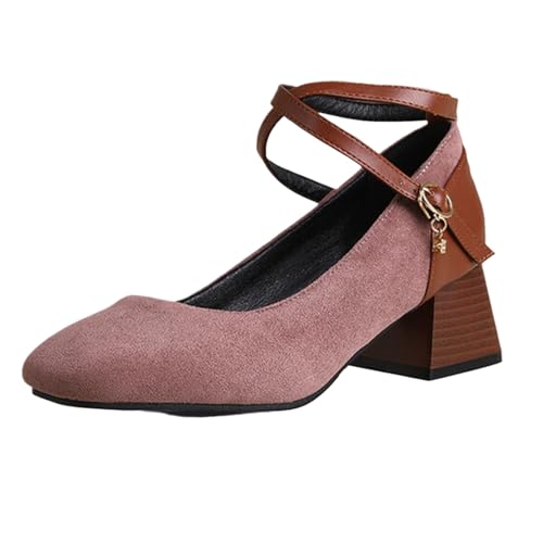 Mo Joc Mary Jane - Zapatos con punta cuadrada y tacón de bloque | Tacón de 5 cm para comodidad todo el día | Suela de goma antideslizante | Diseño retro para oficina y ocio, Rosa., 40 EU