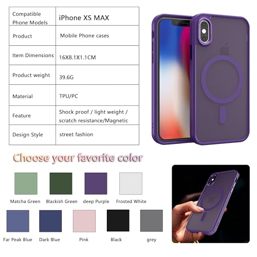 Image of Magnetic iPhone Xs MAX case,Compatible with Magsafe, Military-Grade Protection,Slim Translucent Matte Shockproof with Anti-Scratch Anti-Fingerprint Phone Cover (deep Purple, iPhone Xs MAX)
