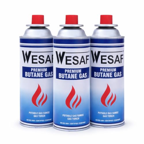 Image of Wesaf Butane Gas Refill Canister 3x225g, Portable Butane Gas Cylinders for Camping Stove, Welding Torch and Lighters (Grade-0001)